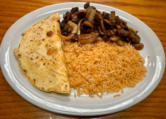 Q. Quesadilla, Mushrooms and Rice