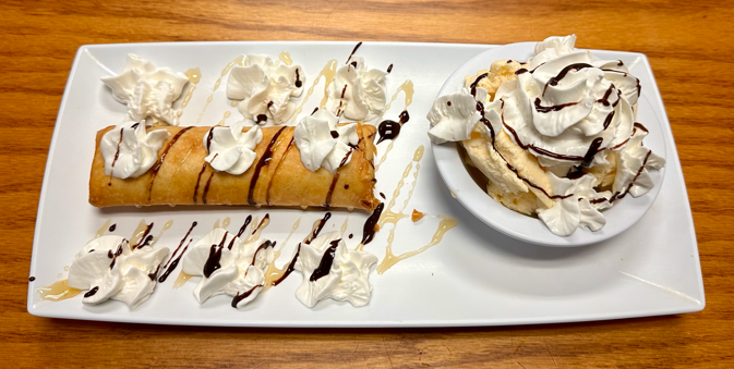 Cheesecake chimichanga with ice cream