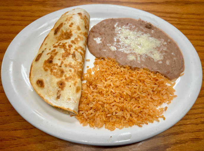 O. Quesadilla, Rice and Beans