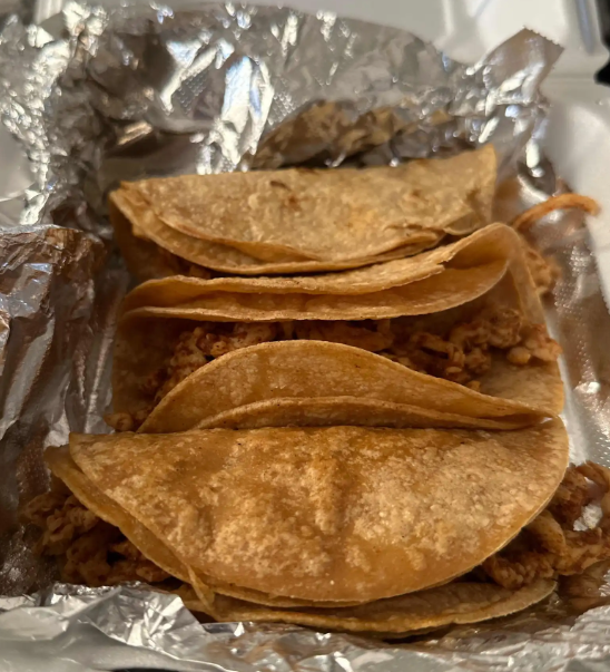 Three Street Tacos with Rice and Beans